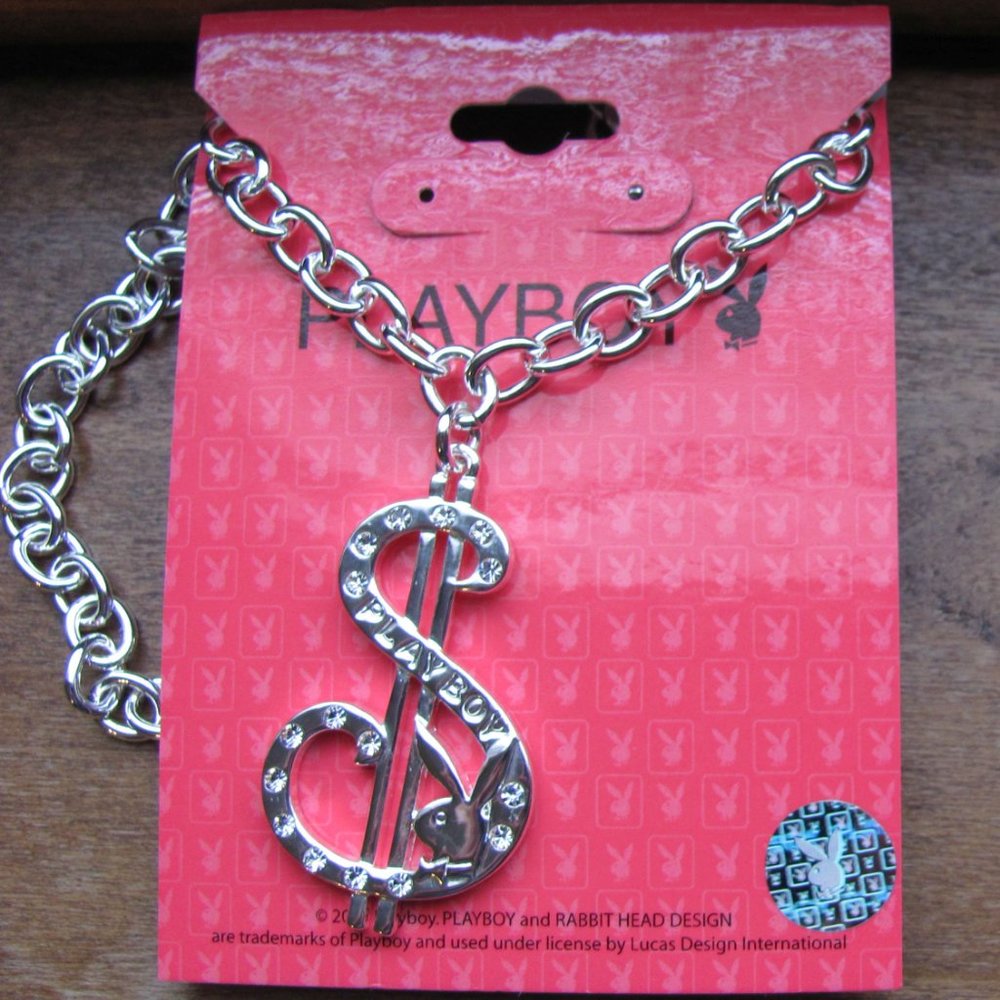 Playboy Necklace Dollar Sign Pendant Bunny Logo Crystal $ Cash Money Hip Hop y2k - Picture 8 of 12